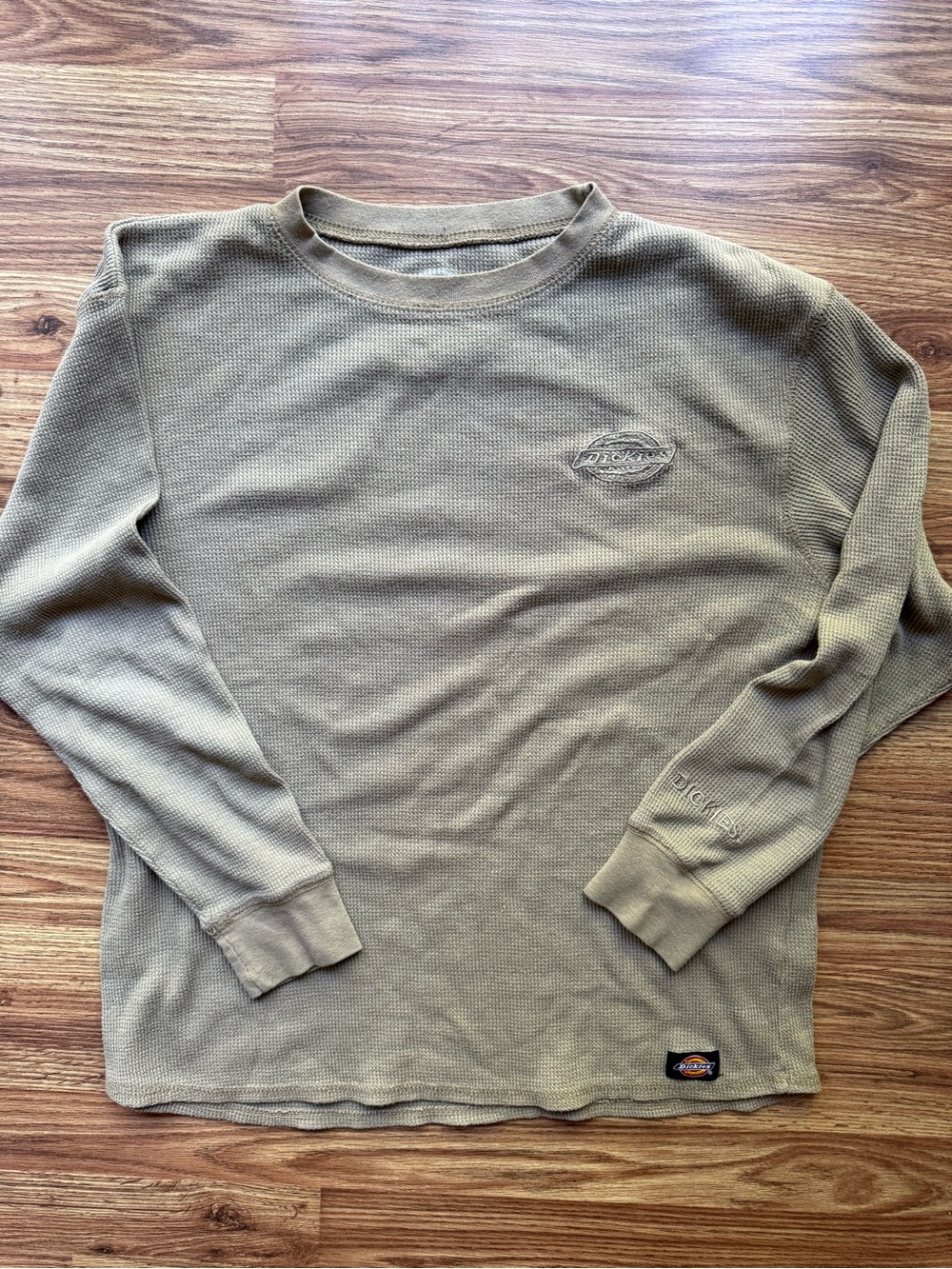 Dickies Olive Waffle-Knit Long Sleeve Shirt with Logo Tab